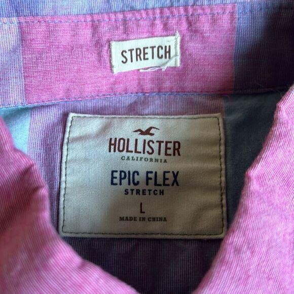 Hollister Mens casual Buttoned Down Long Sleeve Checkered Stretch Shirt large L - Picture 5 of 6